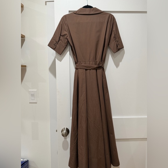 Zara 100% Cotton EUC Chocolate Brown Midi Dress with Pockets Hidden Buttons XS - Picture 3 of 9